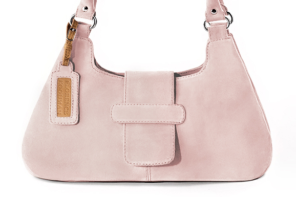 Dress handbag in powder pink leather - Profile view